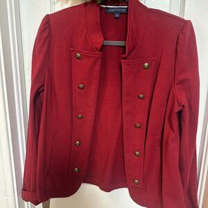 Tommy Hilfiger Dark Red Military Style Open Blazer-Size Large